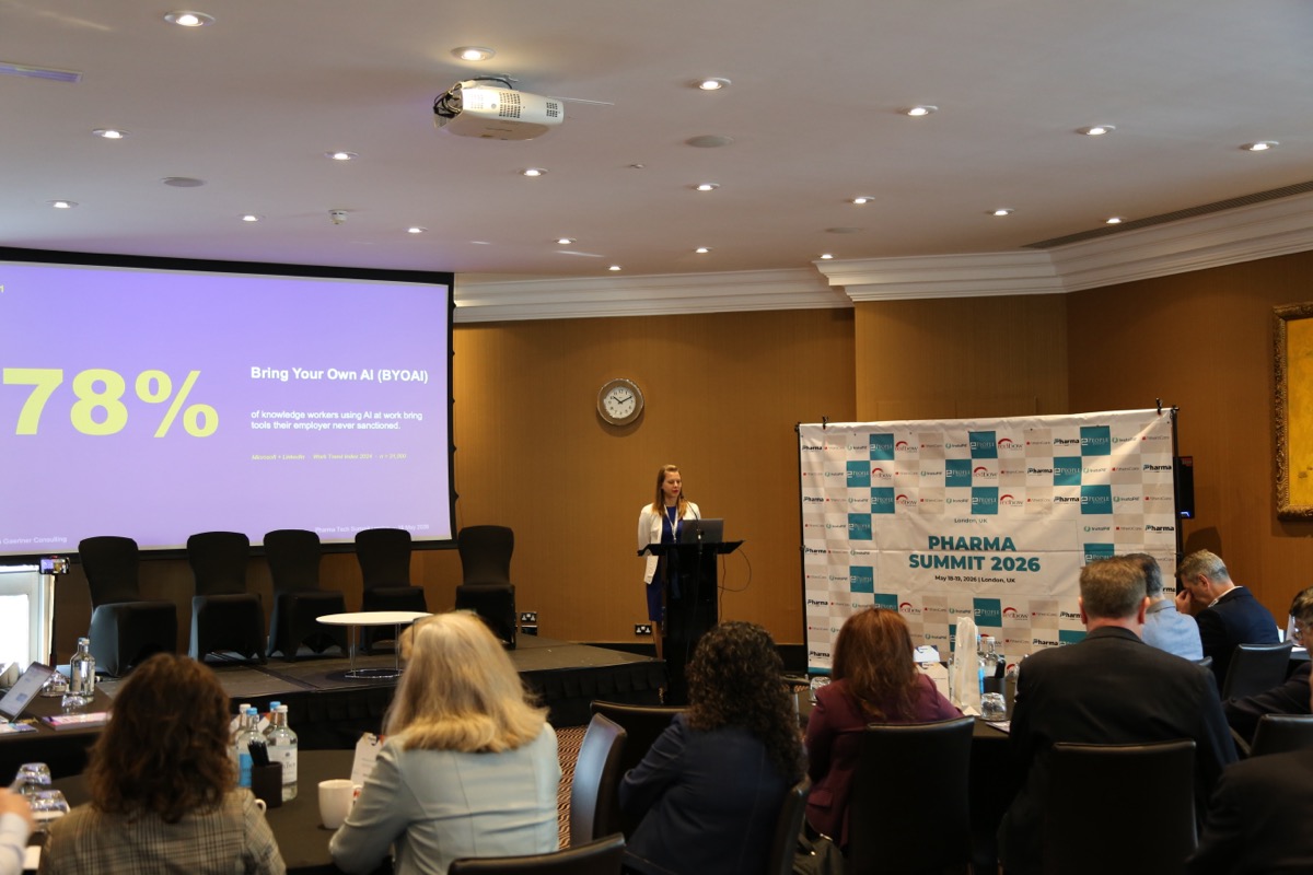 Selina Gaertner delivering a keynote on AI in Life Sciences at the Global Pharma Tech Summit 2026